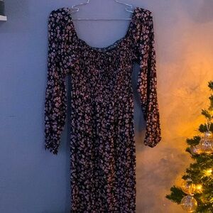 Black dress with a flower pattern
